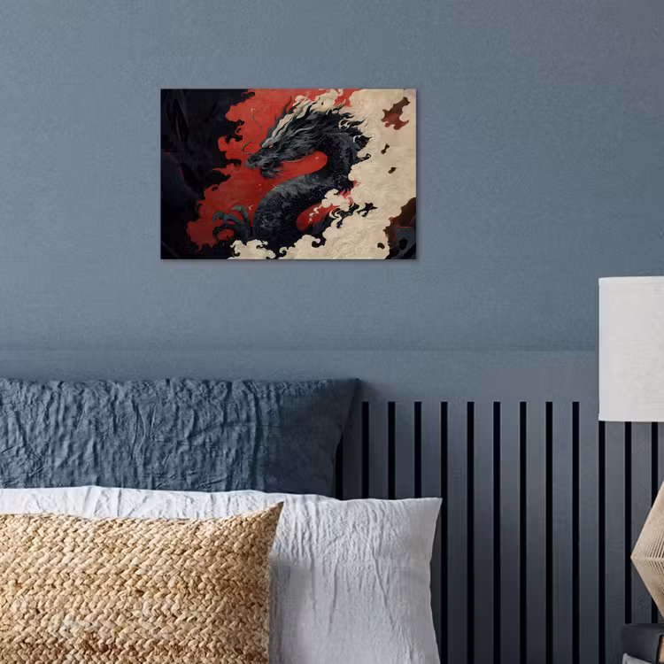 Poster - Zwarte draak - Rookwolken - Rood — 3