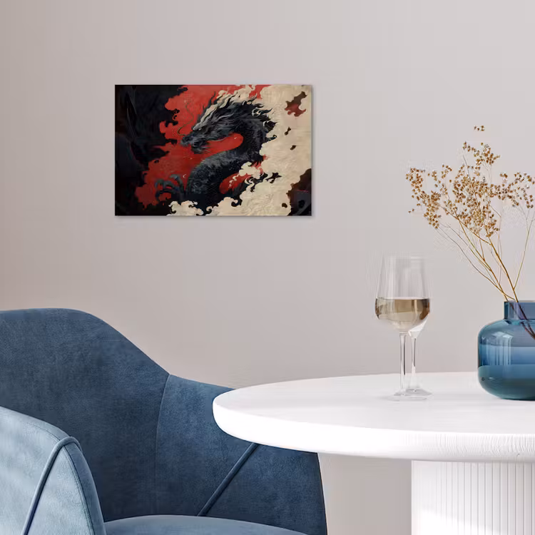Poster - Zwarte draak - Rookwolken - Rood — 4