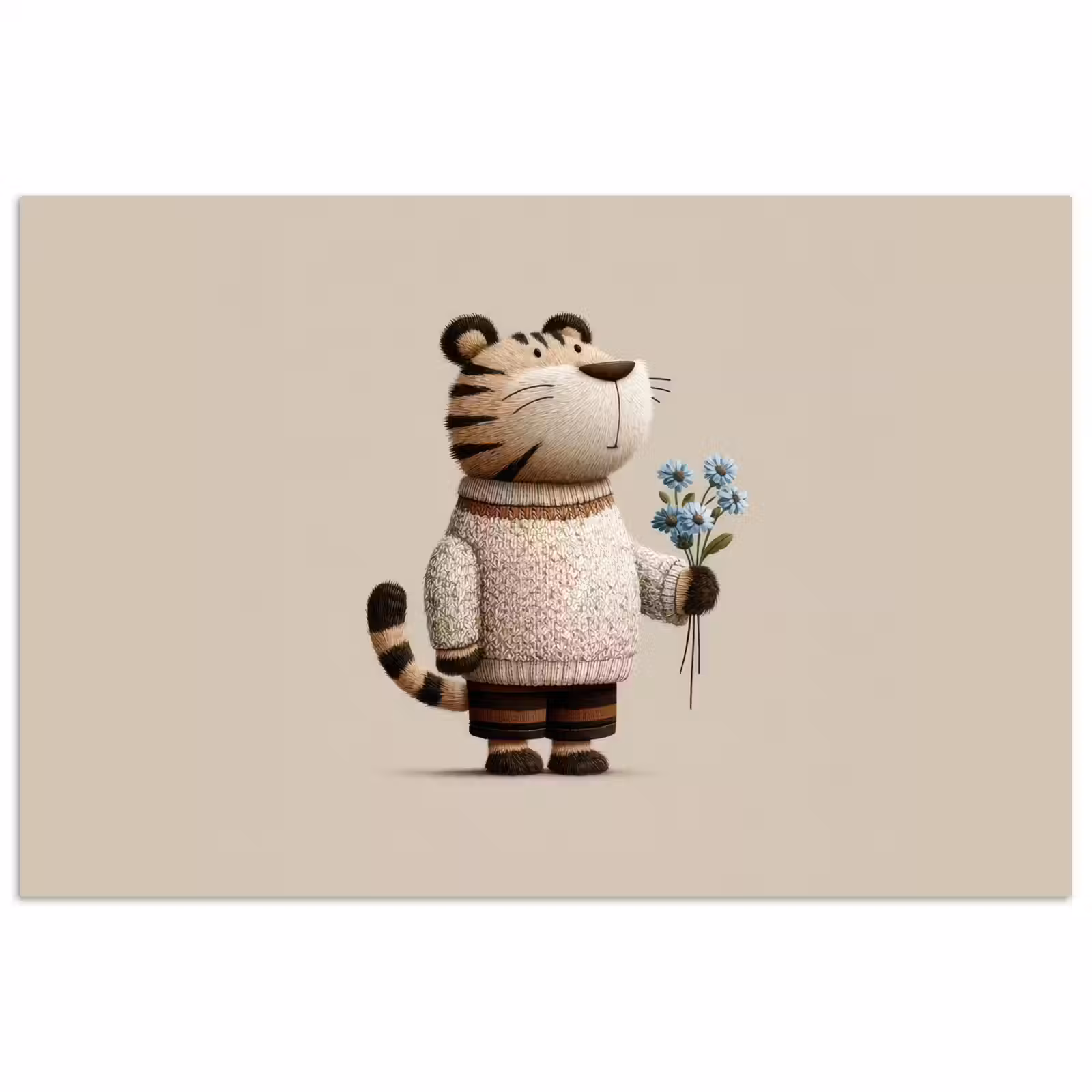 Poster - Tijger - Blauwe bloemen - Rustig — 1