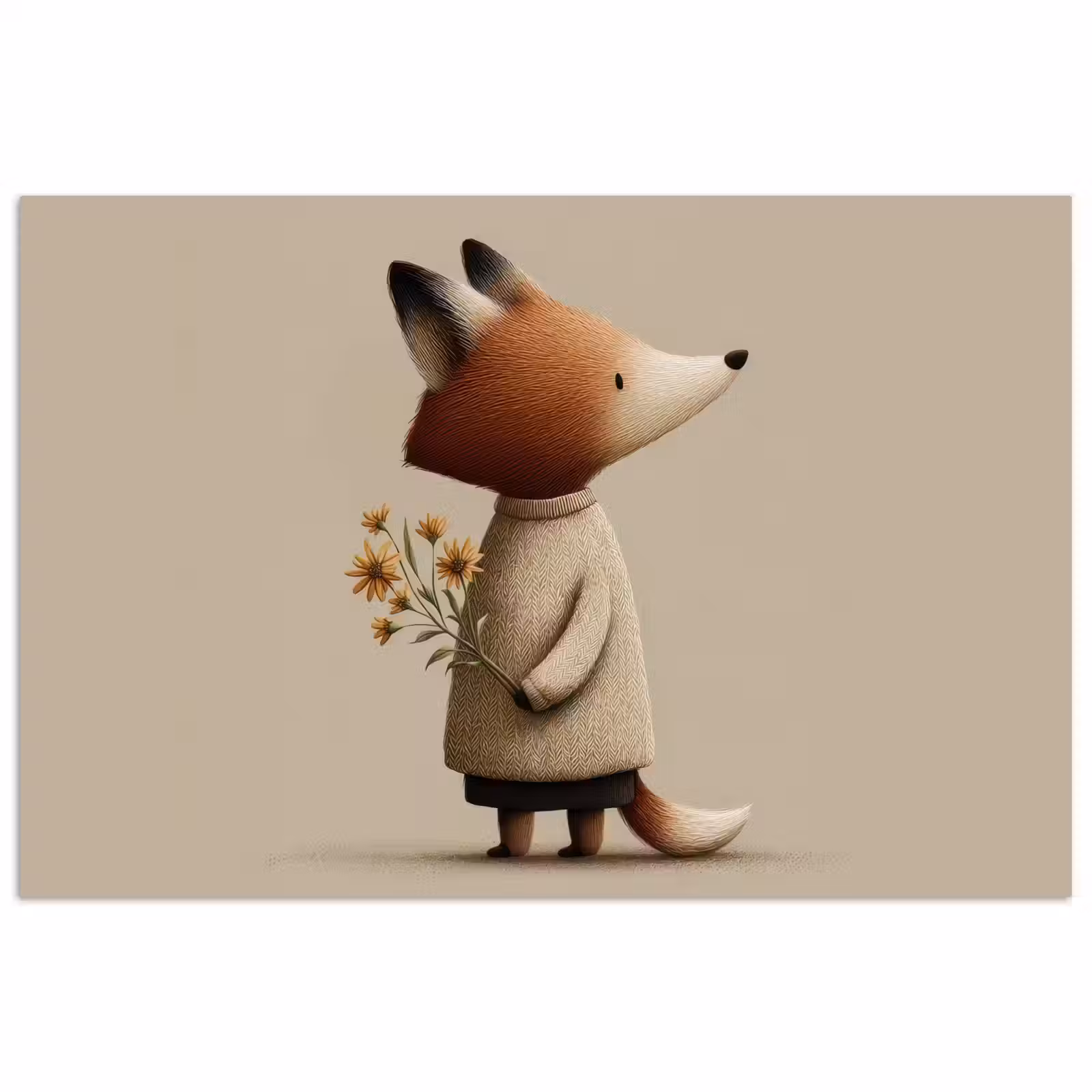 Poster - Vos - Gele bloemen - Minimalistisch — 1