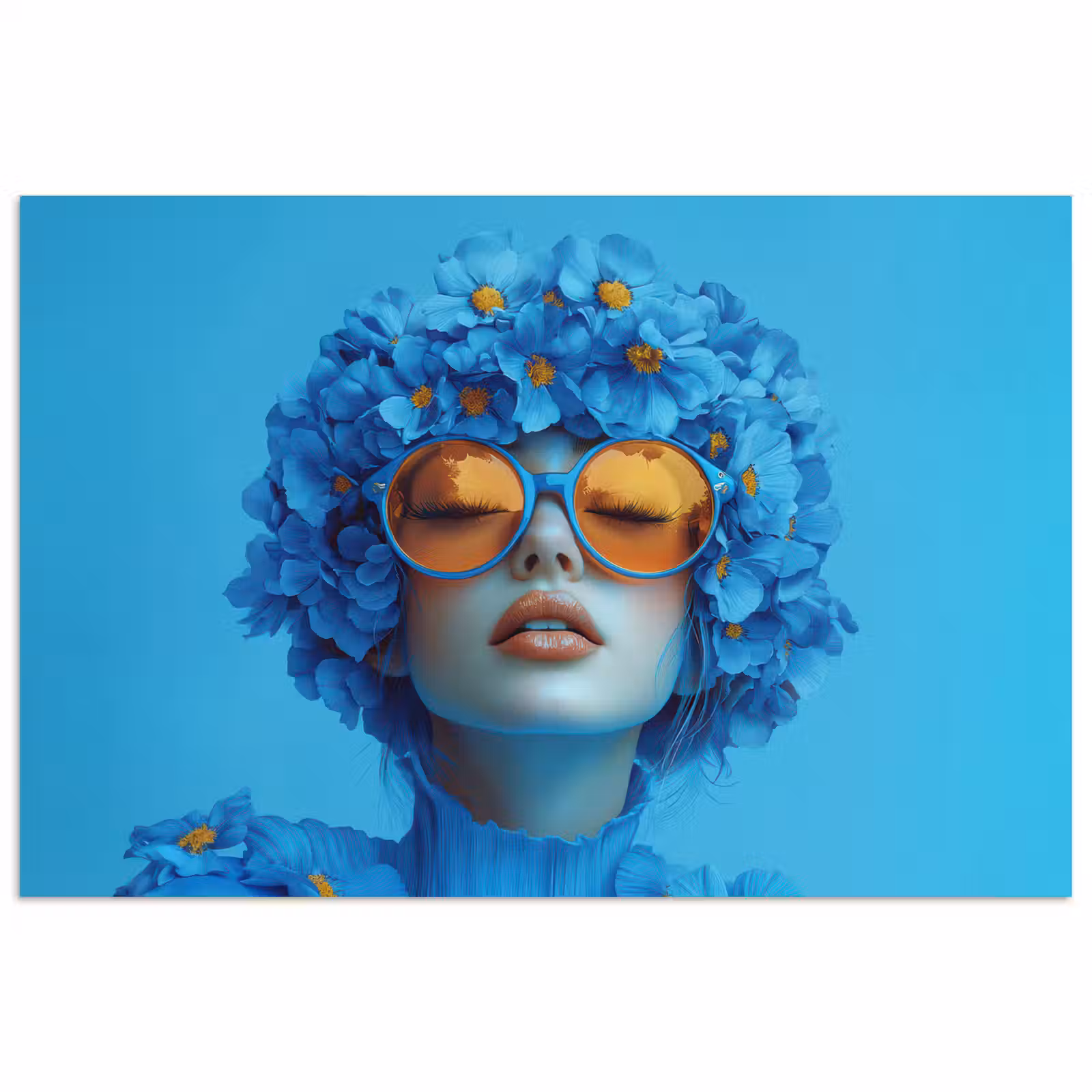 Poster - Vrouw - Bloem - Blauw - Modern - Bril - Portret — 1