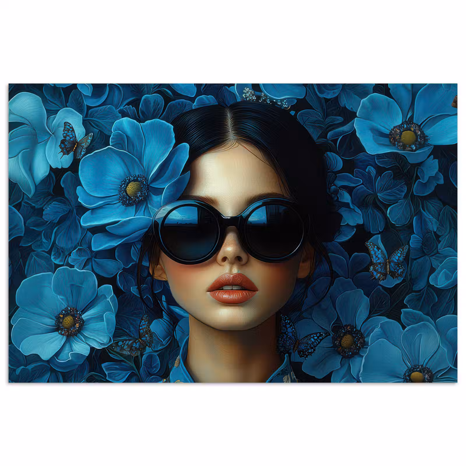 Poster - Vrouw - Bloemen - Blauw - Aesthetic - Luxe — 1
