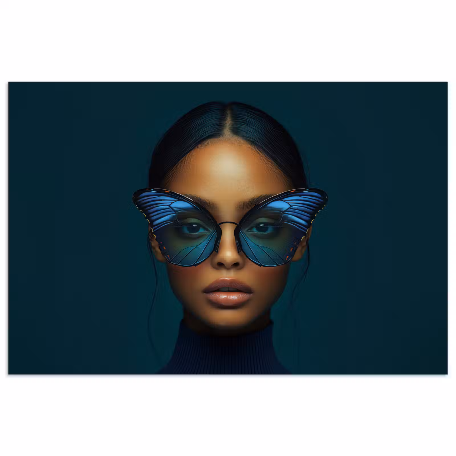 Poster - Vrouw - Vlinder - Bril - Blauw - Modern - Portret — 1
