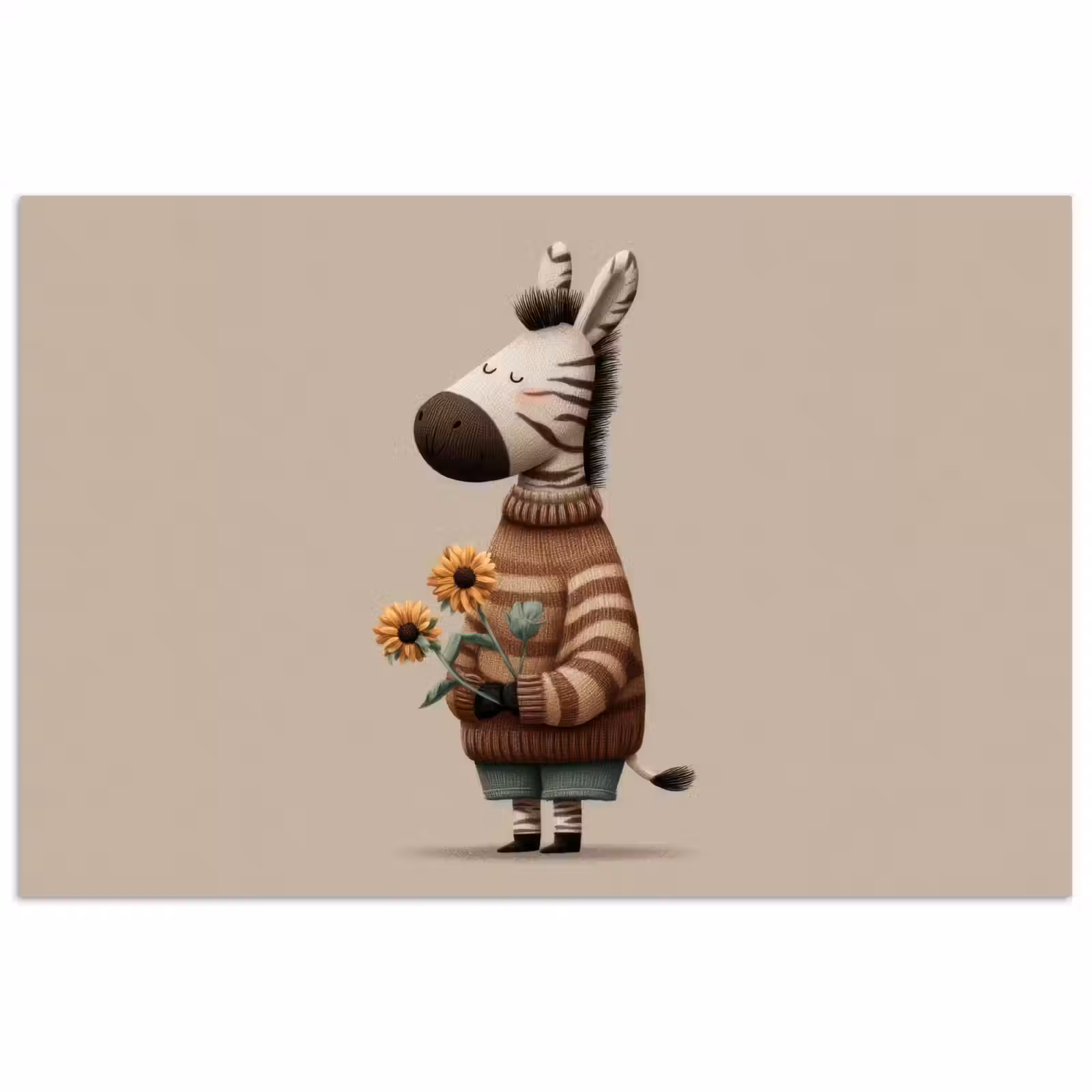 Poster - Zebra - Zonnebloemen - Warm — 1