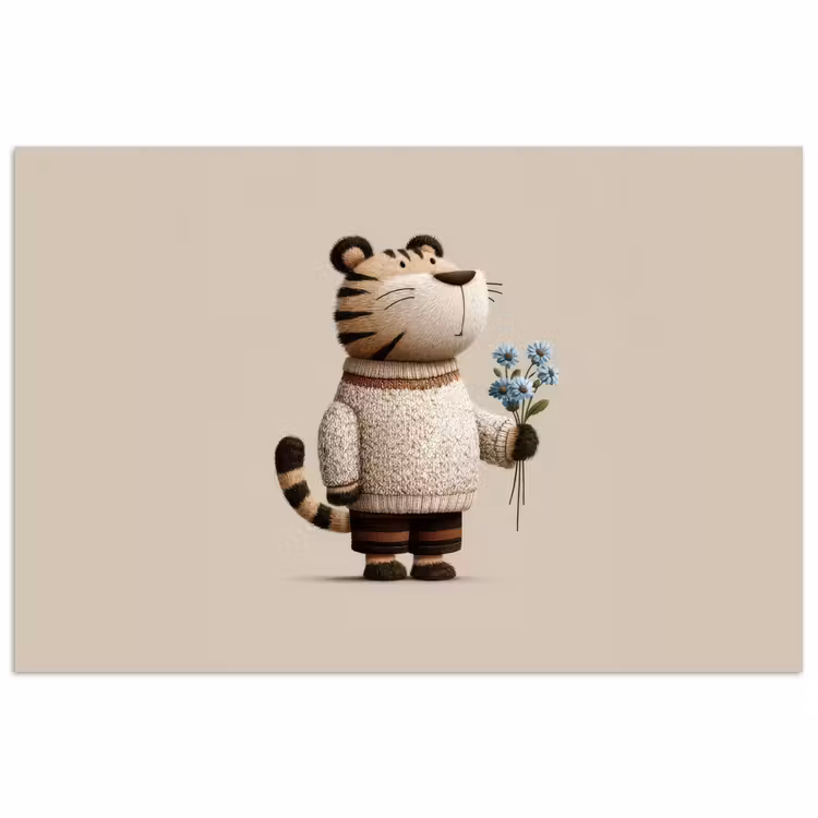 Poster - Tijger - Blauwe bloemen - Rustig — 1