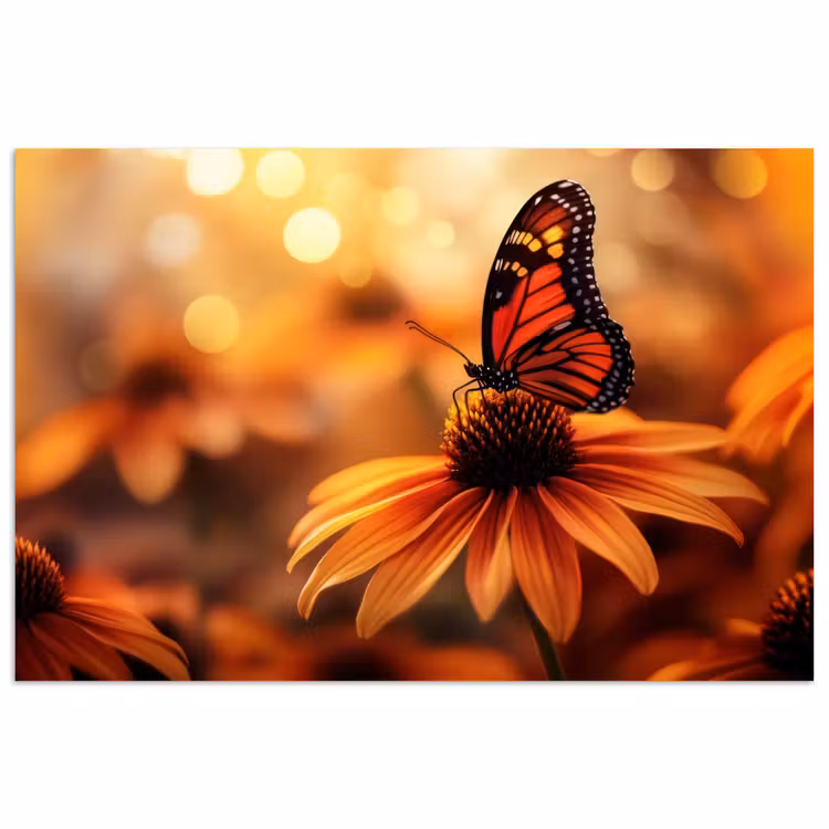 Poster - Vlinder - Bloemen - Oranje — 1