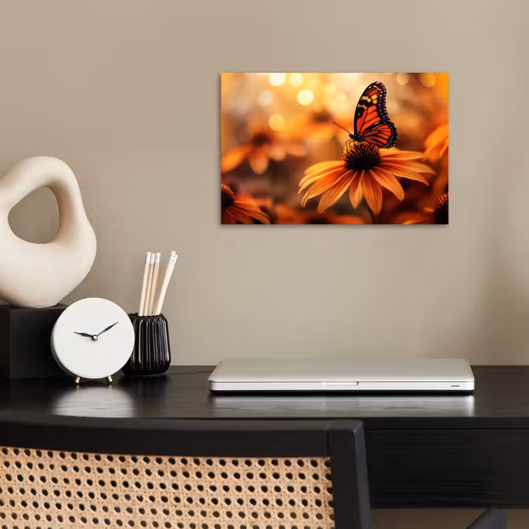Poster - Vlinder - Bloemen - Oranje — 2