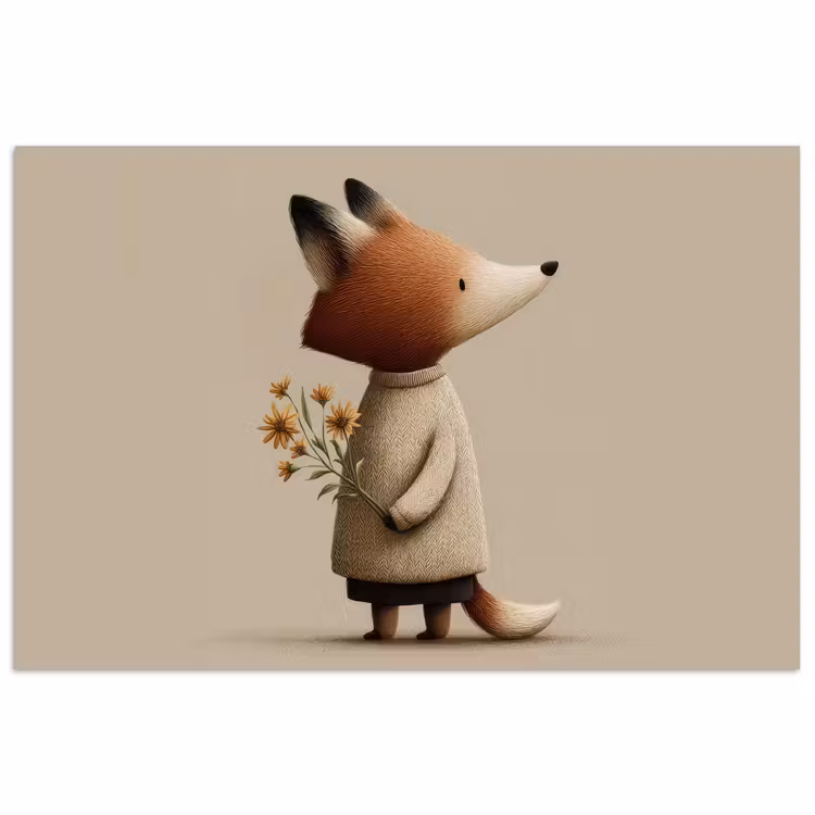 Poster - Vos - Gele bloemen - Minimalistisch — 1
