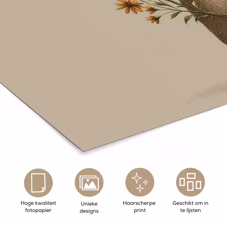 Poster - Vos - Gele bloemen - Minimalistisch — 5