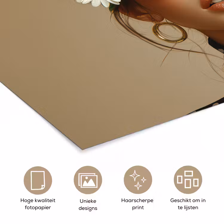 Poster - Vrouw - Beige - Bloem - Modern - Portret — 5