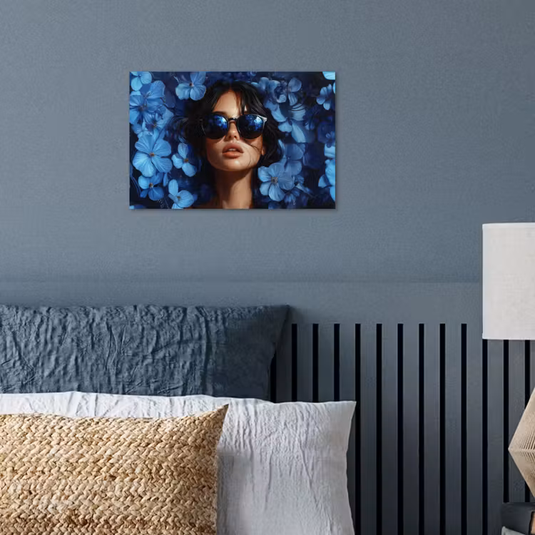Poster - Vrouw - Blauw - Bloemen - Vlinders - Natuur — 3