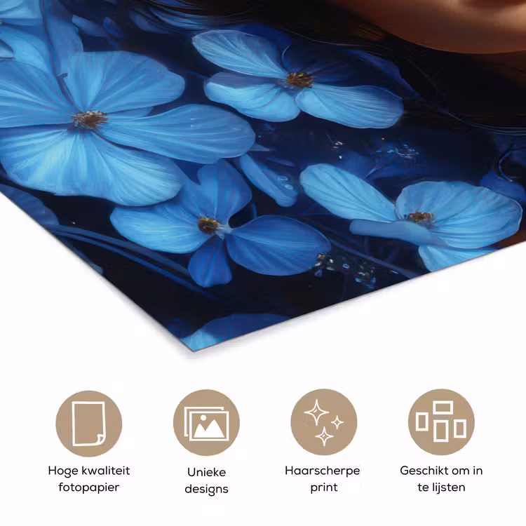 Poster - Vrouw - Blauw - Bloemen - Vlinders - Natuur — 5