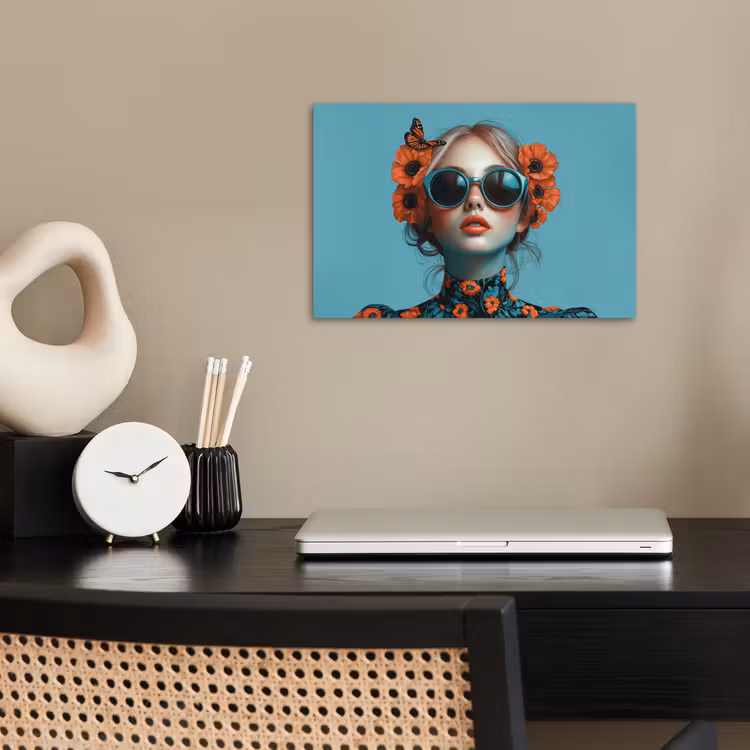 Poster - Vrouw - Blauw - Vlinder - Bloemen - Aesthetic — 2