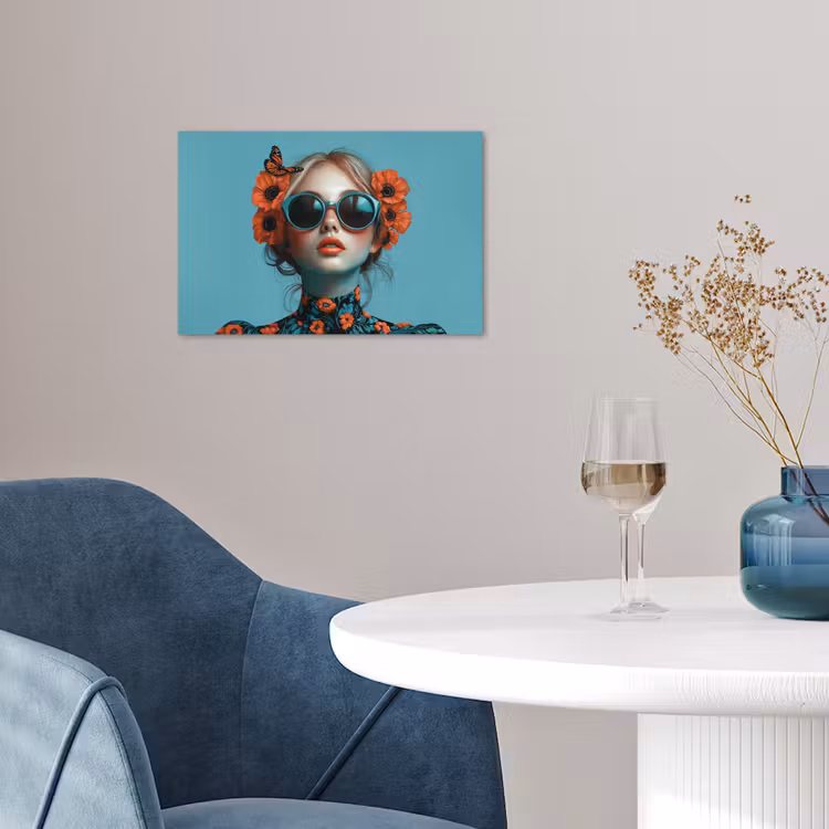 Poster - Vrouw - Blauw - Vlinder - Bloemen - Aesthetic — 4