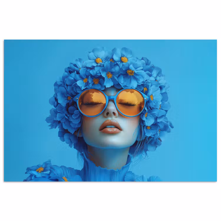 Poster - Vrouw - Bloem - Blauw - Modern - Bril - Portret — 1