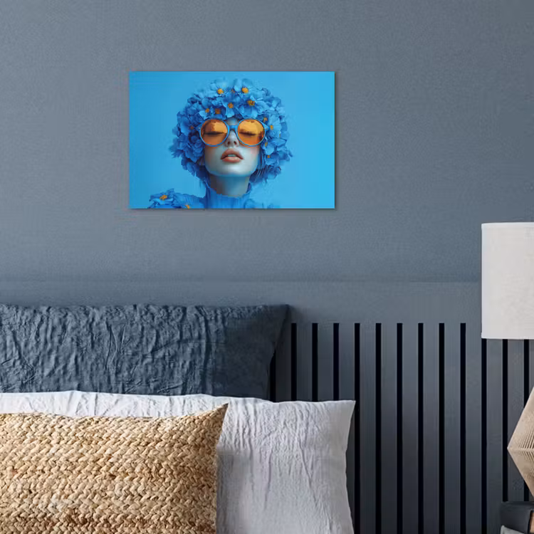 Poster - Vrouw - Bloem - Blauw - Modern - Bril - Portret — 3