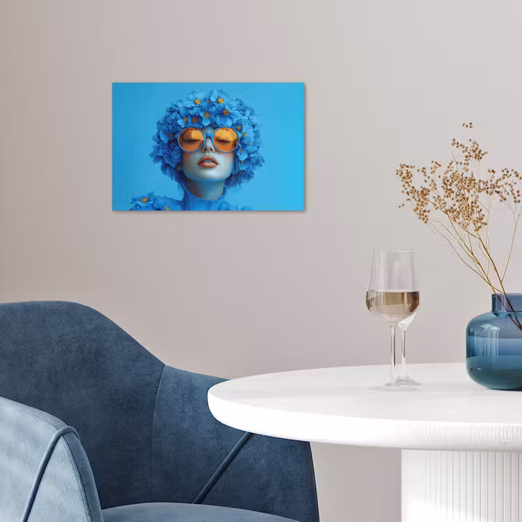 Poster - Vrouw - Bloem - Blauw - Modern - Bril - Portret — 4