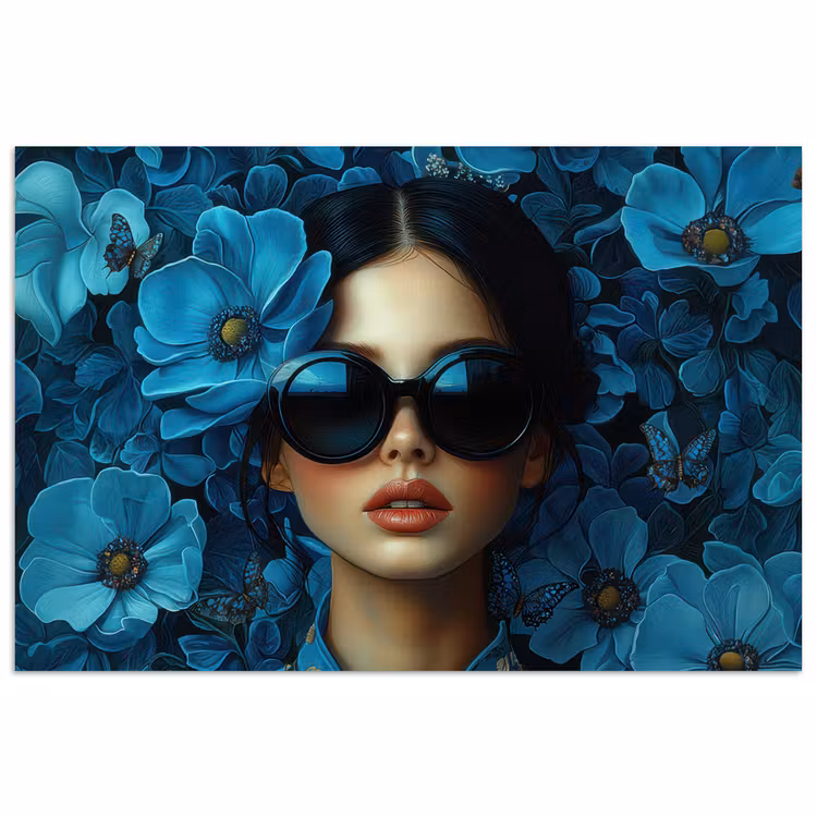 Poster - Vrouw - Bloemen - Blauw - Aesthetic - Luxe — 1