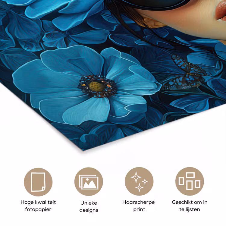 Poster - Vrouw - Bloemen - Blauw - Aesthetic - Luxe — 5