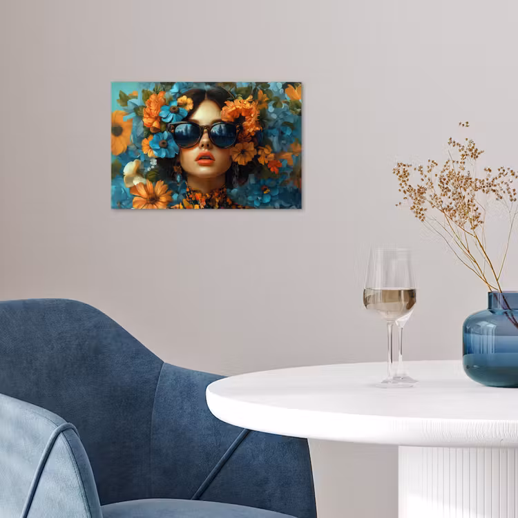 Poster - Vrouw - Bloemen - Oranje - Blauw - Modern — 4
