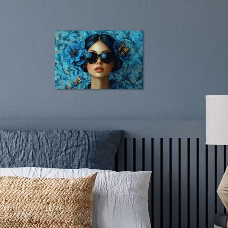 Poster - Vrouw - Bloemen - Vlinders - Blauw - Abstract — 3