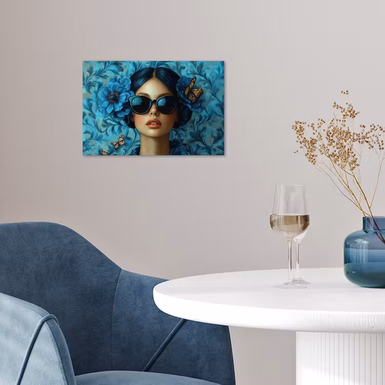 Poster - Vrouw - Bloemen - Vlinders - Blauw - Abstract — 4