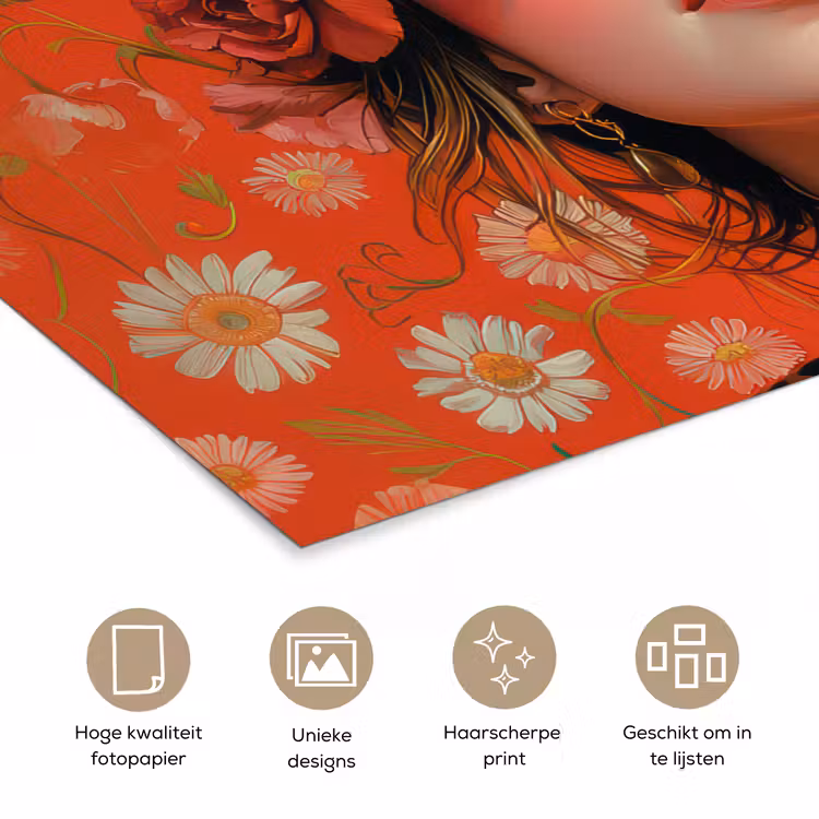 Poster - Vrouw - Kleurrijk - Dierenprint - Bloemen — 5
