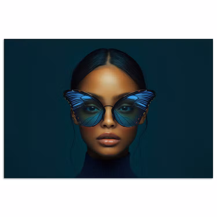 Poster - Vrouw - Vlinder - Bril - Blauw - Modern - Portret — 1