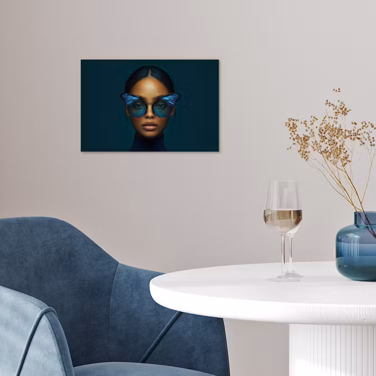 Poster - Vrouw - Vlinder - Bril - Blauw - Modern - Portret — 4