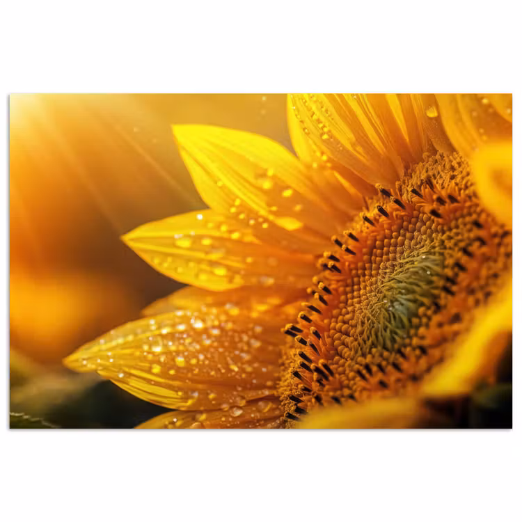 Poster - Zonnebloem - Dauwdruppels - Geel - Zonlicht — 1