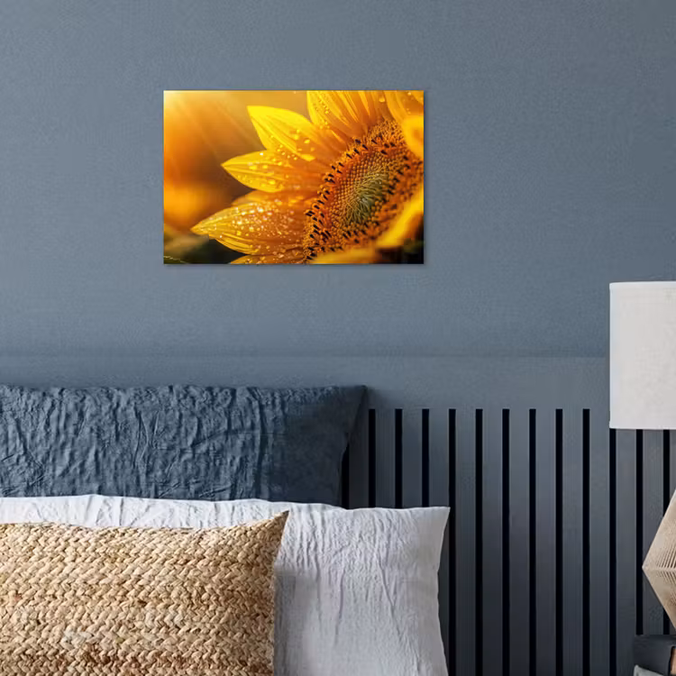 Poster - Zonnebloem - Dauwdruppels - Geel - Zonlicht — 3