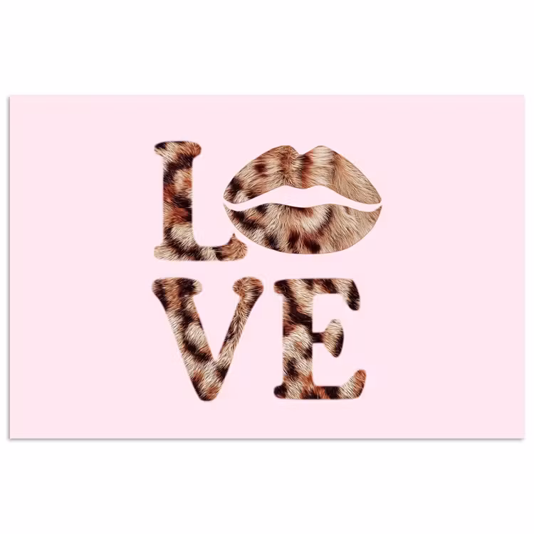 Poster - Tekst - Love - Pantervacht - Lichtroze — 1