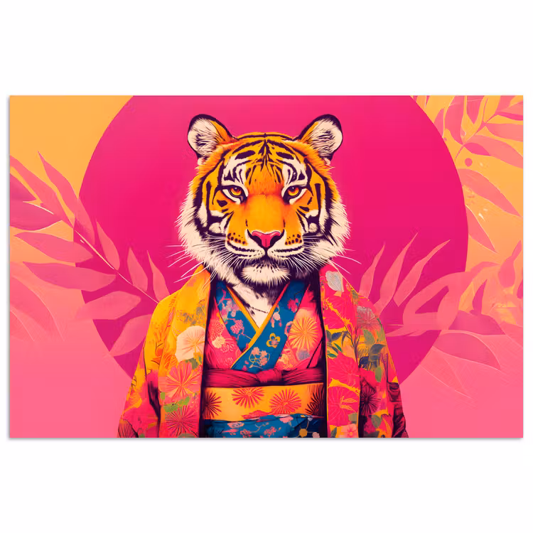 Poster - Tijger - Kimono - Planten - Roze — 1