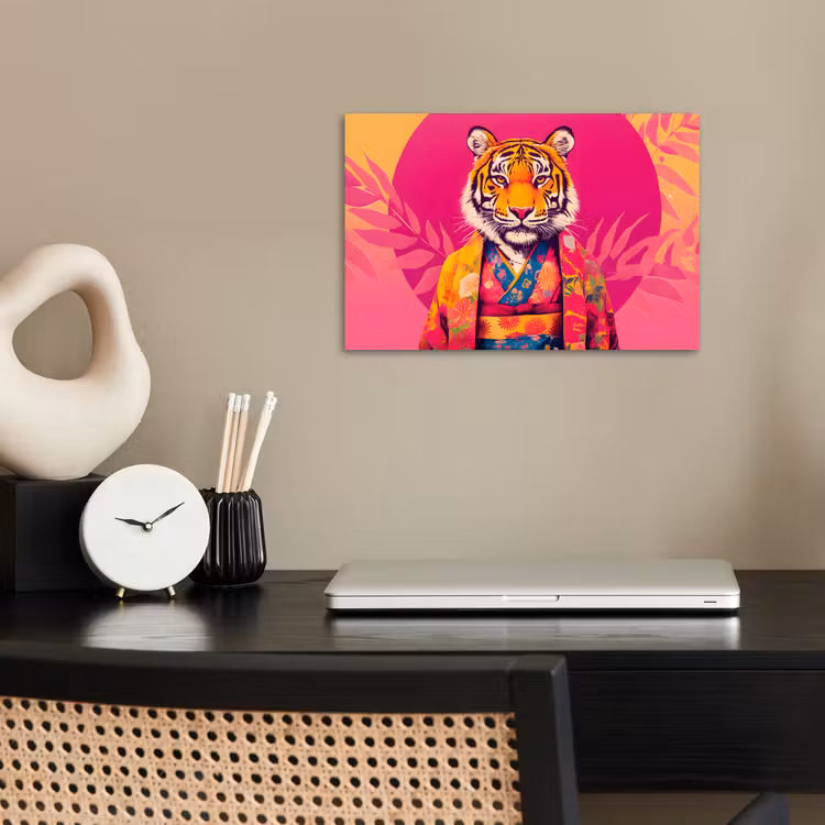 Poster - Tijger - Kimono - Planten - Roze — 2