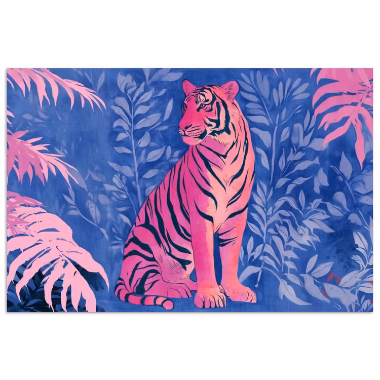Poster - Tijger - Roze - Bladeren - Jungle — 1