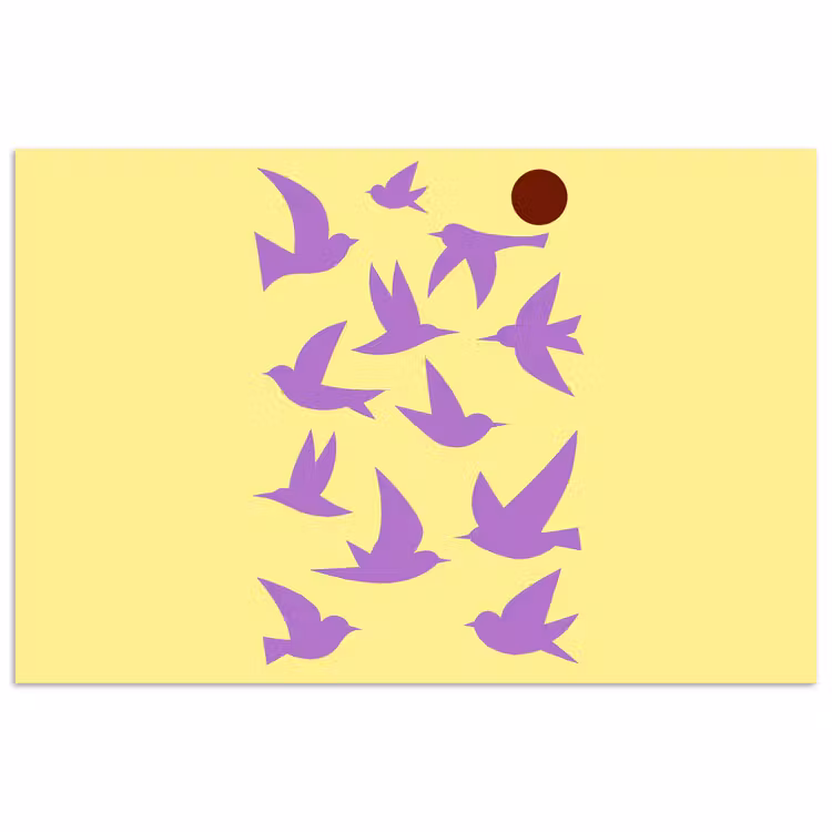 Poster - Vogels - Cirkel - Geel - Beweging — 1