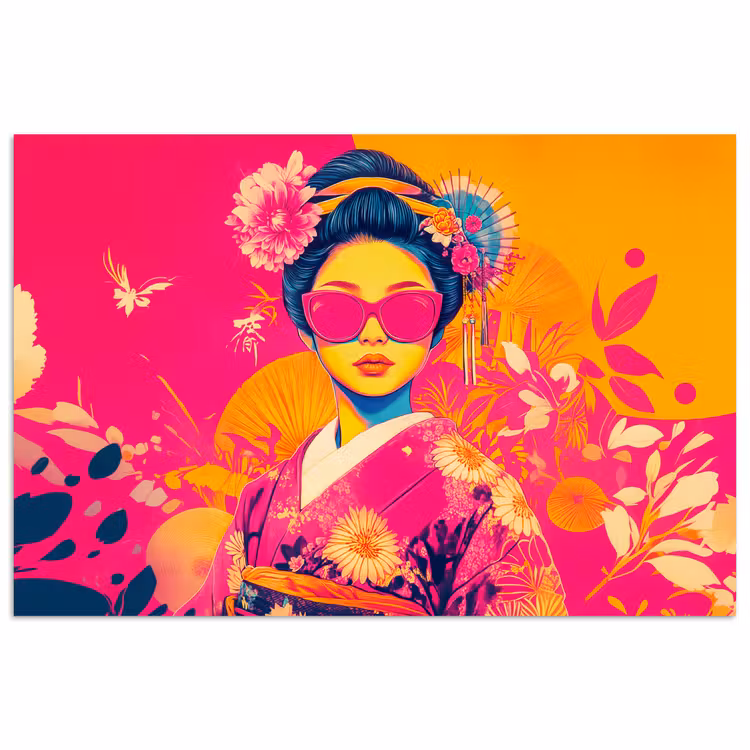Poster - Vrouw - Zonnebril - Abstract - Oranje — 1