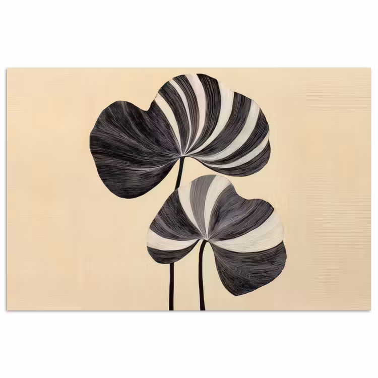 Poster - Zwart - Bladeren - Strepen - Minimalistisch — 1