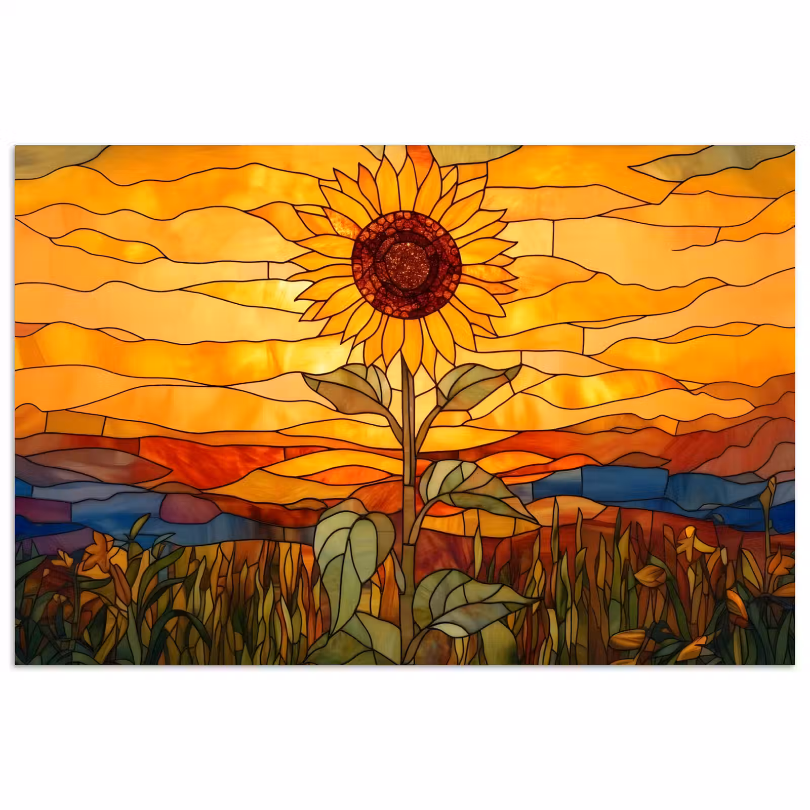 Poster - Zonnebloem - Mozaïek - Zonsondergang - Geel — 1