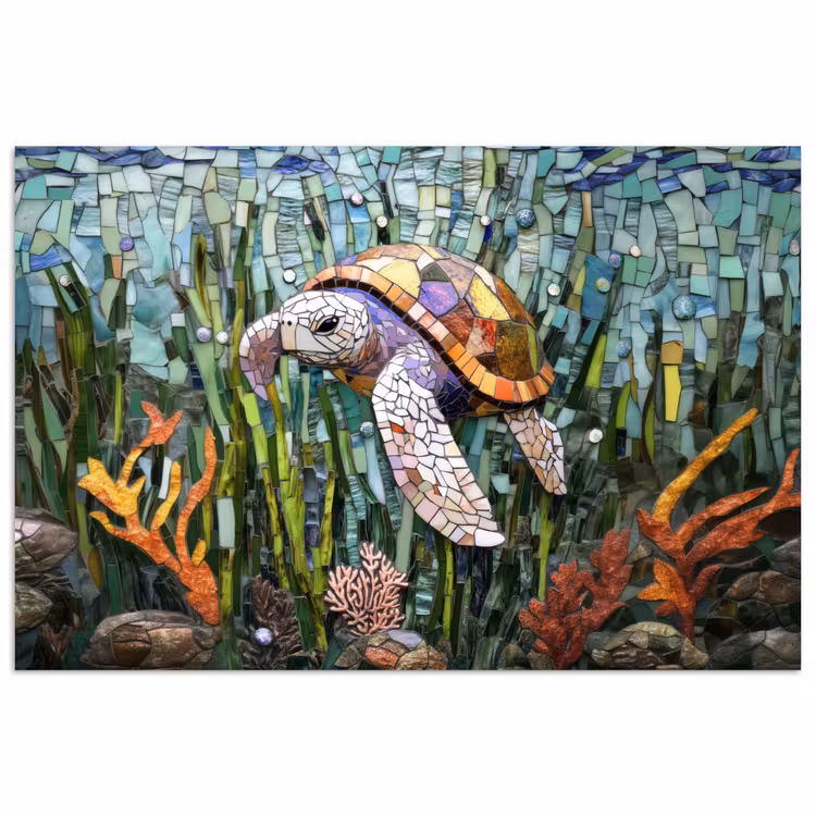 Poster - Schildpad - Zeewier - Mozaïek — 1