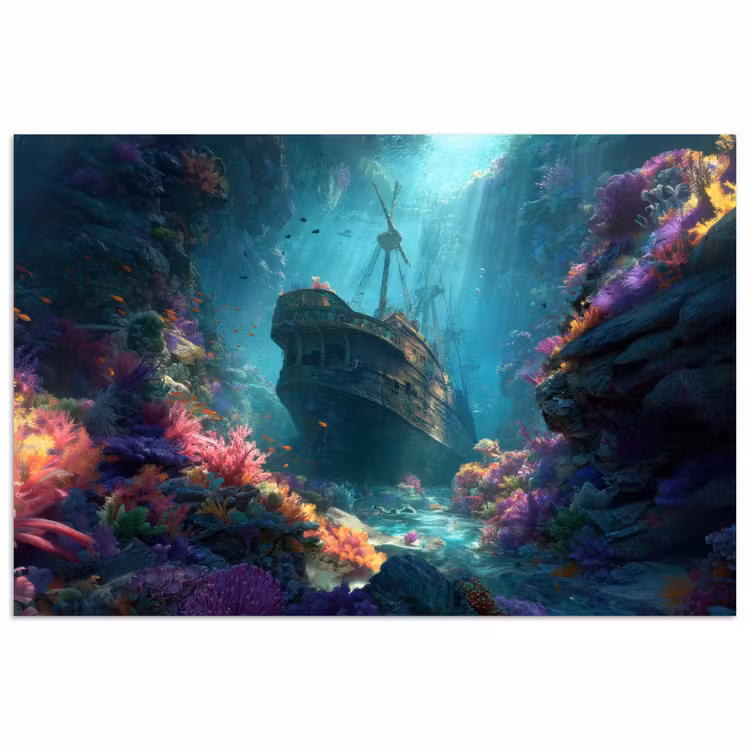 Poster - Schip - Hout - Koraalriffen - Zonlicht — 1
