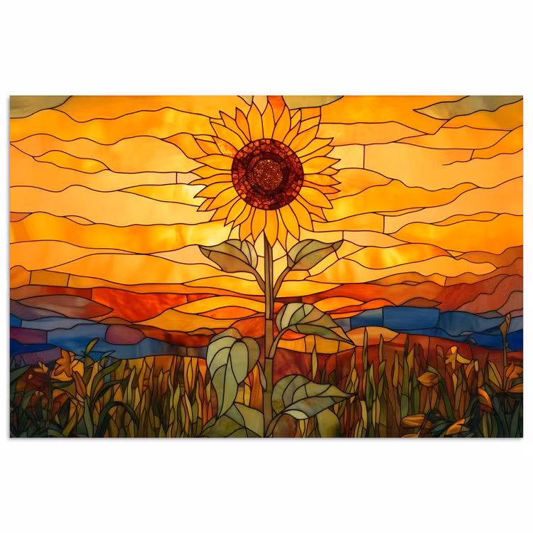 Poster - Zonnebloem - Mozaïek - Zonsondergang - Geel — 1
