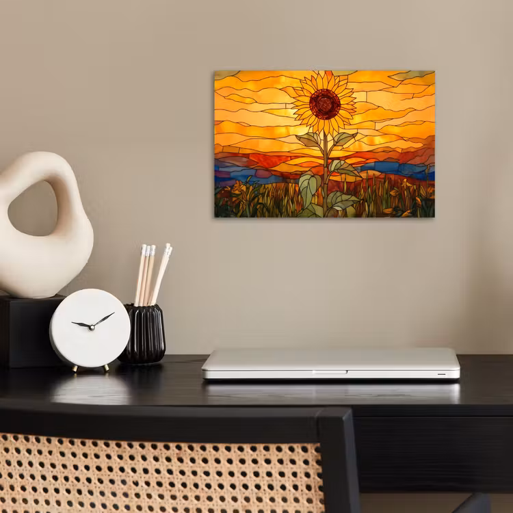 Poster - Zonnebloem - Mozaïek - Zonsondergang - Geel — 2
