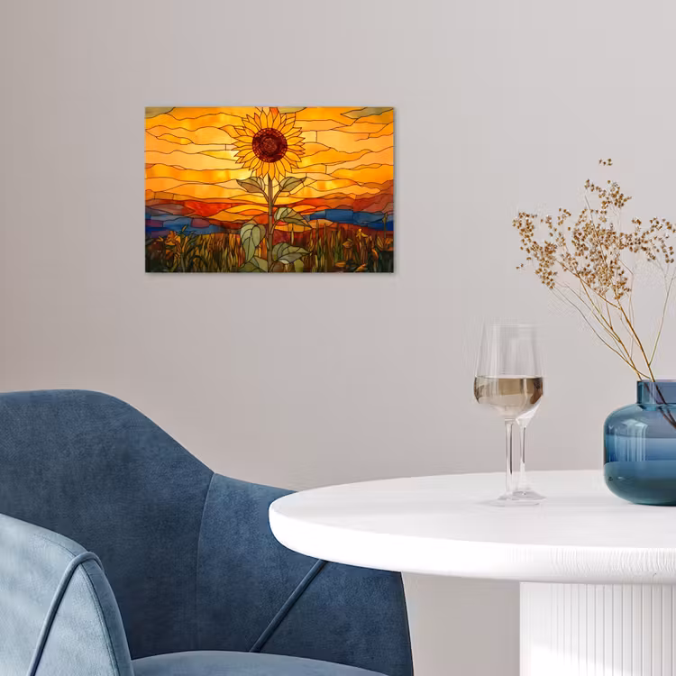 Poster - Zonnebloem - Mozaïek - Zonsondergang - Geel — 4