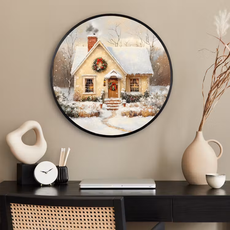 Ronde fotolijst - Kerst - Huis - Winter - Sneeuw — 2