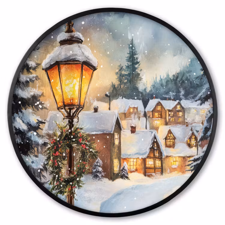 Ronde fotolijst - Kerstdorp - Huizen - Sneeuw - Kerst — 1