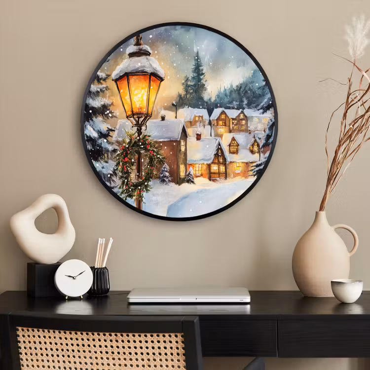 Ronde fotolijst - Kerstdorp - Huizen - Sneeuw - Kerst — 2