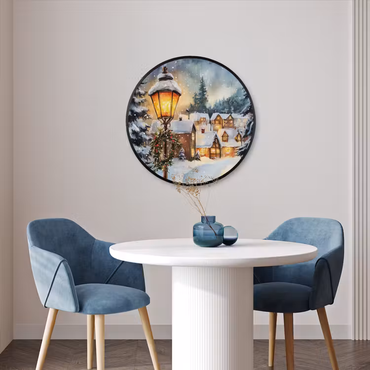 Ronde fotolijst - Kerstdorp - Huizen - Sneeuw - Kerst — 3
