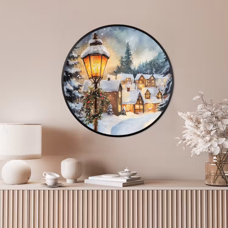 Ronde fotolijst - Kerstdorp - Huizen - Sneeuw - Kerst — 4