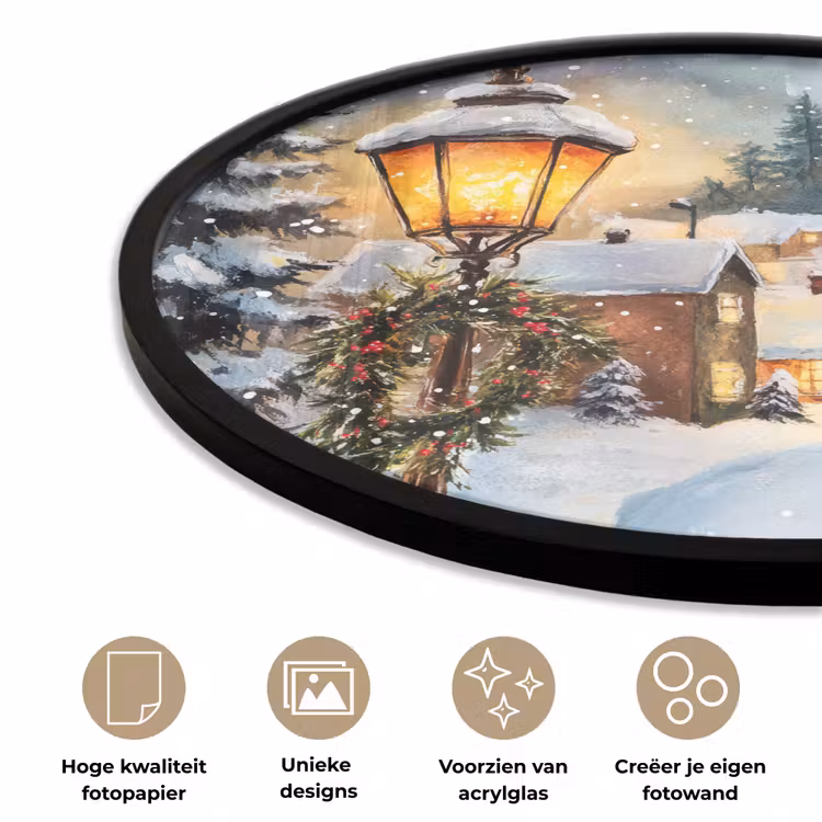 Ronde fotolijst - Kerstdorp - Huizen - Sneeuw - Kerst — 5